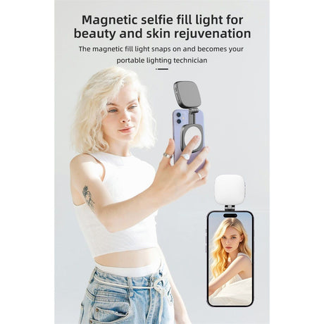 Magnetic Selfie Light Compatible Folding LED Phone Fill Ring Lighting with Mirror for Zoom Makeup Photography Recording Video Conference, Black