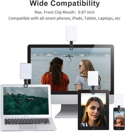 60 LED High Power Rechargeable Clip Fill Video Conference Light with Front & Back Clip, Adjusted 3 Light Modes for Phone, iPhone, Android, iPad, Laptop, for Makeup, TikTok, Selfie, Vlog