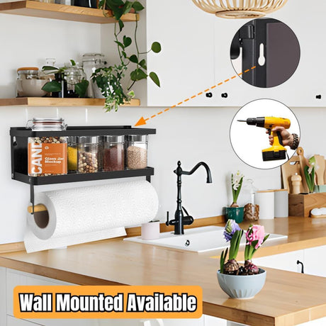 Grill Accessories Magnetic Grill Caddy & Organizer - Black Portable Powder-Coated Iron - BBQ Shelf & Tool Holder with Heavy Duty Magnets for Refrigerator & Oven - Foldable Design