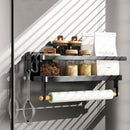 Grill Accessories Magnetic Grill Caddy & Organizer - Black Portable Powder-Coated Iron - BBQ Shelf & Tool Holder with Heavy Duty Magnets for Refrigerator & Oven - Foldable Design
