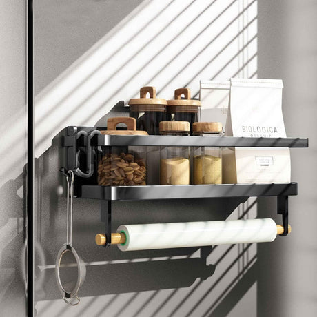Grill Accessories Magnetic Grill Caddy & Organizer - Black Portable Powder-Coated Iron - BBQ Shelf & Tool Holder with Heavy Duty Magnets for Refrigerator & Oven - Foldable Design