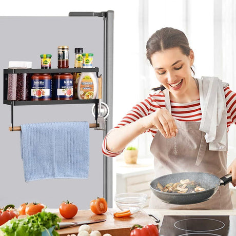Grill Accessories Magnetic Grill Caddy & Organizer - Black Portable Powder-Coated Iron - BBQ Shelf & Tool Holder with Heavy Duty Magnets for Refrigerator & Oven - Foldable Design