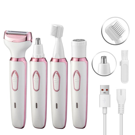 Electric Razor for Women,Hair Trimmer for Face Nose Eyebrow Beard Mustache Arm Leg Armpit Bikini,Painless Rechargeable Portable 4 in 1 Womens Body Shavers Set