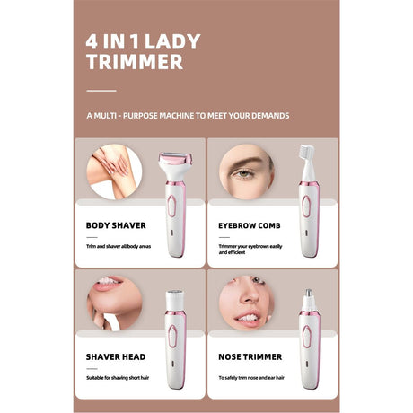 Electric Razor for Women,Hair Trimmer for Face Nose Eyebrow Beard Mustache Arm Leg Armpit Bikini,Painless Rechargeable Portable 4 in 1 Womens Body Shavers Set