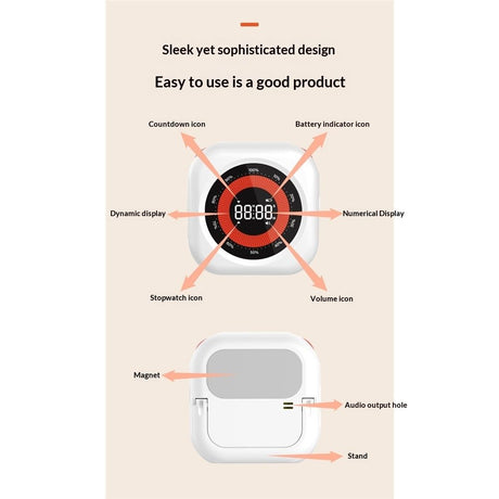 Digital Visual Timer,Adjustable Brightness and Volume Productivity Timer with Magnetic Backing and Stand for Cooking Gaming（Upgraded white version）