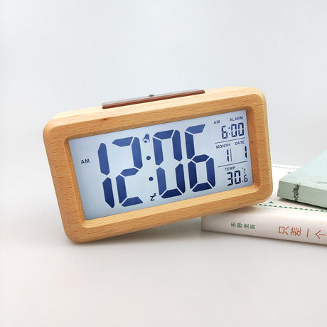 Wooden Digital Battery Operated Alarm Clocks for Bedrooms, Beside, Table, Desk Alarm Clocks, Digital Alarm Clock Wooden Large LED,（natural wood color）