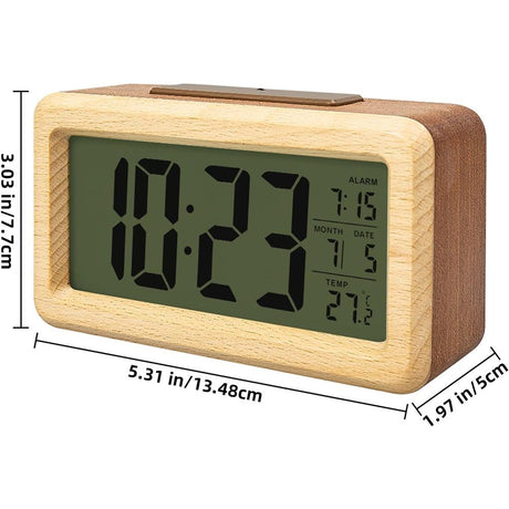 Wooden Digital Battery Operated Alarm Clocks for Bedrooms, Beside, Table, Desk Alarm Clocks, Digital Alarm Clock Wooden Large LED,（natural wood color）