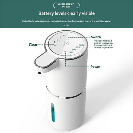 Automatic Foaming Soap Dispenser - Hand Free Pump Touchless Soap Dispenser Electric Dispenser with 380ml, USB Rechargeable 4levels Adjustable Dispenser for Bathroom Kitchen（White foam version）