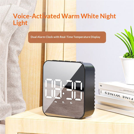 LED clock, student alarm clock, plug-in dual-use, large screen display, digital clock, voice controlled temperature clock（black）