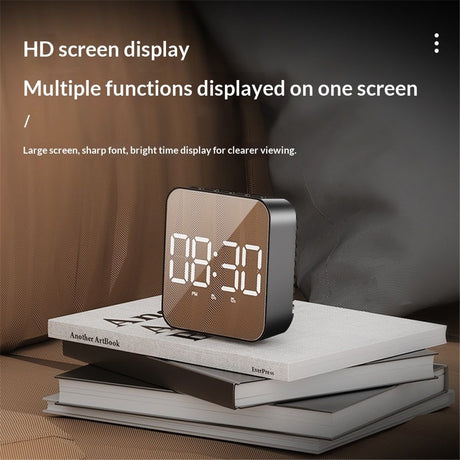 LED clock, student alarm clock, plug-in dual-use, large screen display, digital clock, voice controlled temperature clock（black）