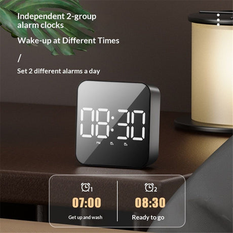 LED clock, student alarm clock, plug-in dual-use, large screen display, digital clock, voice controlled temperature clock（black）