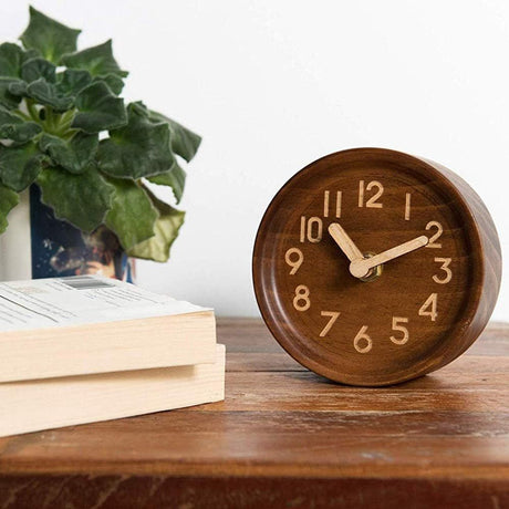 Decorative  No-Tick Design – Easy to Read Silent Sweep Mantle Clock – Quiet Tabletop Clocks with Wood Body, Hands, & Battery Cover