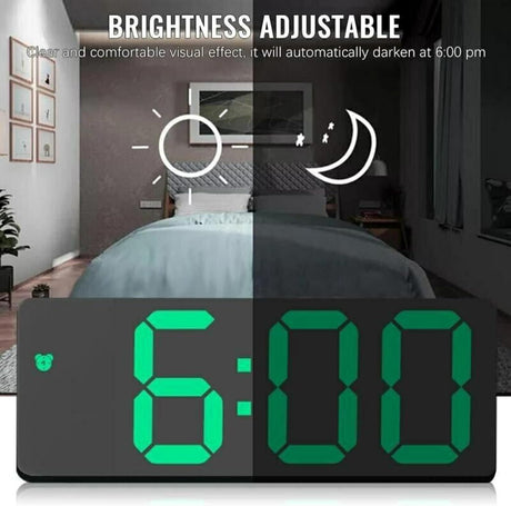 Digital Alarm Clock LED Travel Alarm Clocks with  Button Brightness Adjustable（Rectangular black face green light）