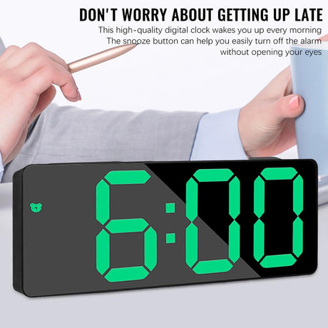 Digital Alarm Clock LED Travel Alarm Clocks with  Button Brightness Adjustable（Rectangular black face green light）
