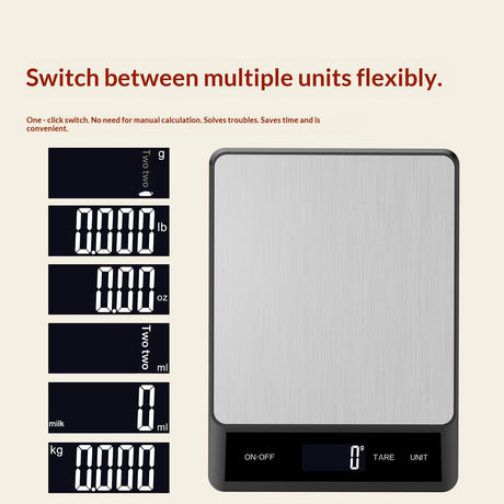Food Scale Grams and Ounces - Digital Kitchen Scale 10kg/1g Accuracy, Rechargeable ，Stainless Steel, Lightweight for Cooking, Baking, Meal Prep