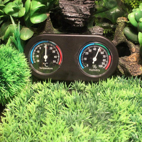 2pcs Reptile Thermometer Hygrometer, Mini Round Shape Dual Dial Thermometer and Humidity Gauge for Reptile Lizard Tortoise Spider Pet Rearing Box