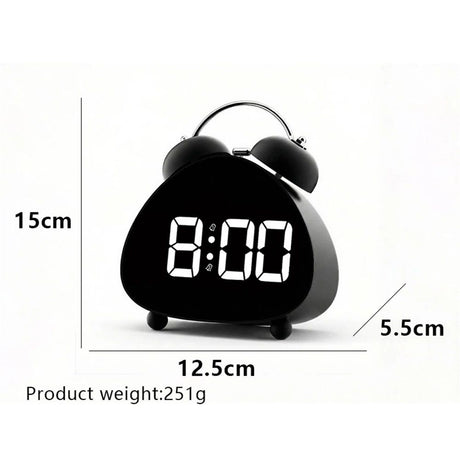 Bell Alarm Clock, Cute Triangle Digital Alarm Clock, Bedside Loud Alarm Clocks for Heavy Sleepers Adults, Silent Desk Clock Battery Operated (Black)