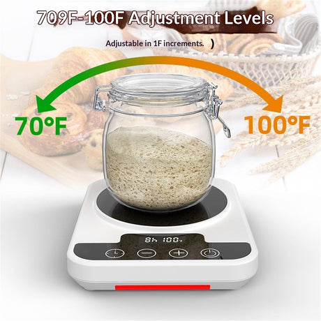 Precise 1°F Thermostat Control (70-100°F) Sourdough Warming Mat for Kitchen Auto Warming On/Off, 12-Hour Timer,Perfect for Sourdough Fermentation & Home Baking (White)