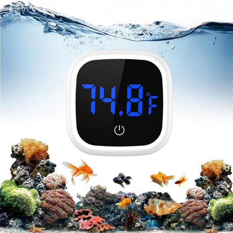 2pcs Digital Aquarium Thermometer, Stick-on LED Fish Tank Thermometer, Mini Aquarium Thermometer Accuracy, Touch Button, Battery, for Fish, Reptile,（Blue letter thermometer）