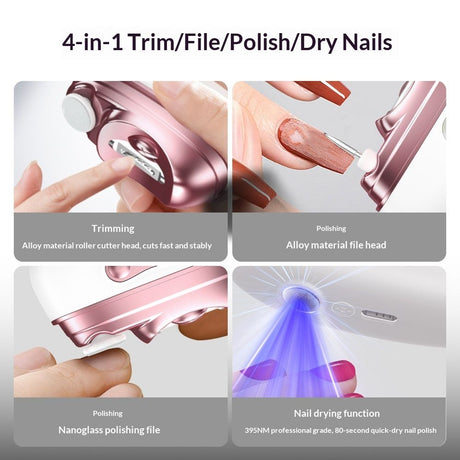 Automatic Electric Nail Clipper & Polisher with Storage|LED Light|UV Lamp|Fingernail & Toenail Polishing Tool/Ideal Gift for Seniors with Limited Mobility & New Parents Trimming Baby Nails（white）