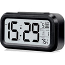 2pcs Digital Alarm Clock with Display, Desk Smart Electronic Small Clock with Indoor Temperature, Backlight, Battery Operated, for Home Bedroom Kids Office (Black)