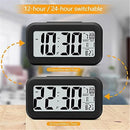 2pcs Digital Alarm Clock with Display, Desk Smart Electronic Small Clock with Indoor Temperature, Backlight, Battery Operated, for Home Bedroom Kids Office (Black)