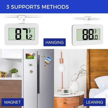 2pcs  Fridge Thermometer Hygrometer Digital Freeze Refrigerator Thermometer Waterproof Large LCD Display white