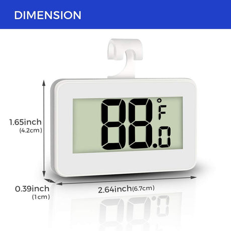 2pcs  Fridge Thermometer Hygrometer Digital Freeze Refrigerator Thermometer Waterproof Large LCD Display white