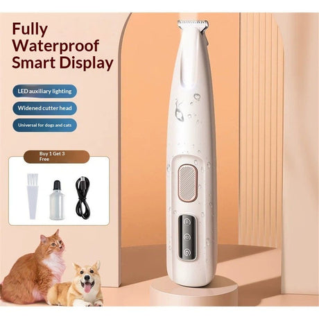 Silent, Cordless, Handheld and Washable Pet Hair Clipper. Equipped with LED Lights Paw Trimmers for Pet's Feet, Rechargeable, Suitable for Paws, Eyes, Ears, Face and Buttocks Areas
