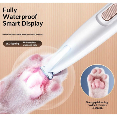 Silent, Cordless, Handheld and Washable Pet Hair Clipper. Equipped with LED Lights Paw Trimmers for Pet's Feet, Rechargeable, Suitable for Paws, Eyes, Ears, Face and Buttocks Areas