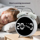 Digital Small Alarm Clock,  Double Bell Electronic LED Alarm Clock, Plug in or Battery Operated Silent Metal Table Clock, Bedside Loud Bell Clock for Heavy Sleepers Adults Kids (White)