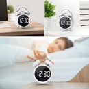 Digital Small Alarm Clock,  Double Bell Electronic LED Alarm Clock, Plug in or Battery Operated Silent Metal Table Clock, Bedside Loud Bell Clock for Heavy Sleepers Adults Kids (White)