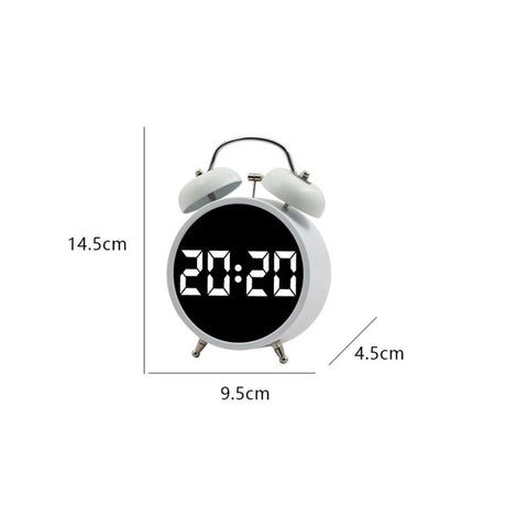 Digital Small Alarm Clock,  Double Bell Electronic LED Alarm Clock, Plug in or Battery Operated Silent Metal Table Clock, Bedside Loud Bell Clock for Heavy Sleepers Adults Kids (White)