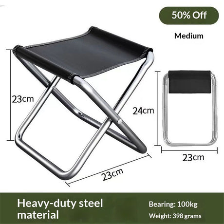 1PCS Outdoor Folding Stool Portable Fishing Chair Mini Small Train Pony Tie Camping Simple Hardware(Black）