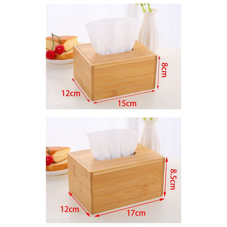 Tissue Box Holder, Modern, Minimalist, and Durable Wooden Bamboo Tissue Box with Sliding Bottom, Easy-Refill Premium-Quality Bamboo Tissue Box Cover, , Rectangular