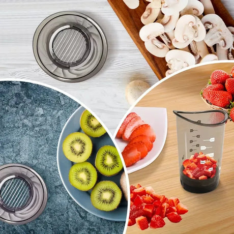Fruits Slicer Cup,Fruit Slicing Cup with Removable Blade-Strawberry, Banana, Cucumber, Egg, Onion Slices with Push Plate,Rapid & Safe Slicing Kitchen Gadgets