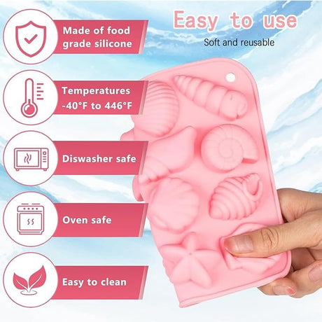 3Pcs Seashell Chocolate Silicone Molds, Ocean Themed Cake Baking Molds for Chocolate Candy Fondant Cupcake Cookie Dessert DIY Cake Decoration Suppies
