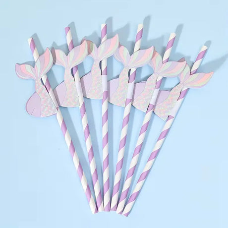 50pcs, Mermaid Purple Honeycomb Paper Straws, 7.72inch Disposable Straw, Little Mermaid Theme Birthday Decoration Gifts, Wedding Birthday Supplies Dining Drink Paper Straws
