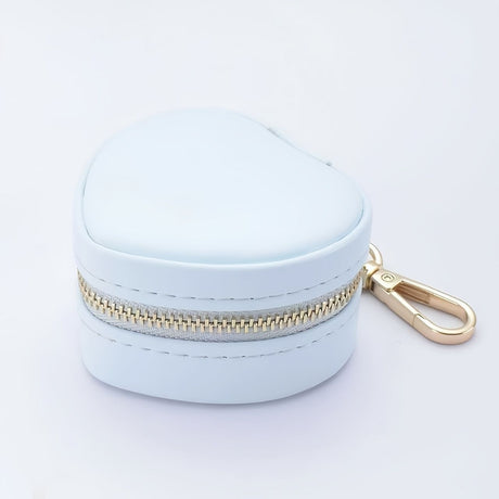 1pc Mini Heart-Shaped Jewelry Box with Keychain, Zipper Closure, Portable Jewelry Organizer, White