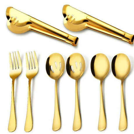 8Pcs Stainless Steel Serving Utensil Set, Spoon Colander Fork Food Tong For Home Restaurant Buffet