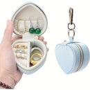 1pc Mini Heart-Shaped Jewelry Box with Keychain, Zipper Closure, Portable Jewelry Organizer, Blue
