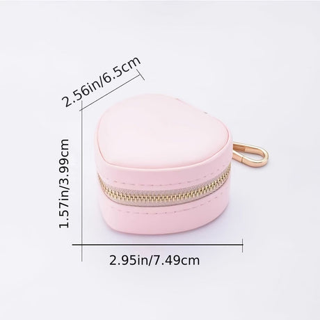 1pc Mini Heart-Shaped Jewelry Box with Keychain, Zipper Closure, Portable Jewelry Organizer, Blue