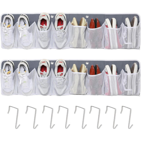 RV Shoe Storage for Bedside - 16 Extra Large Pocket Wall Mounted Entryway Shoes Rack, Bed Hanging Pocket Organizer, Bedside Caddy for Accessories, Camper Essentials 2 Pack