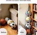 4-Tier Hanging Mesh Ball Storage Organizer, Basketball Storage for Sports Balls & Helmets, Space-Saving Hanging Ball Holder for Garage, Basement, Bedroom (Grey)