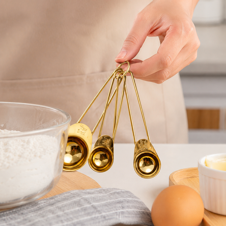 4-Piece Gold Stainless Steel Measuring Spoons Set – Durable and Stylish Kitchen Measuring Tools for Precise Baking and Cooking