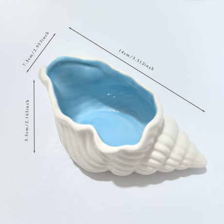 Conch+Starfish Shape Ceramic Jewelry Tray, Aqua Shell Trinket Dish Ceramic Ring Earring Holder Ocean-themed Decorative Trinket Plate for Rings Earrings Necklaces 2Pcs