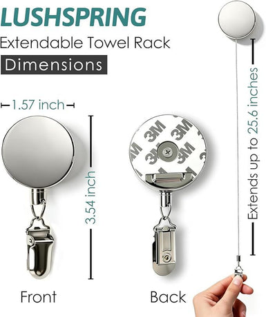 Extendable Towel Holder for Bathroom, Retractable Hand Towel Hook, Adhesive Stainless Steel Towel Clip Hanger Over the Door, Space-Saving RV Accessories for Kitchen, Bath, Cabinet