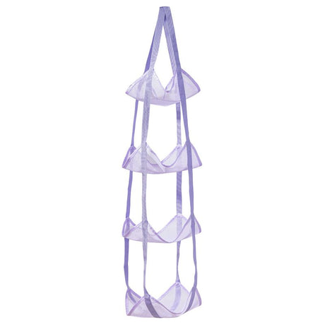 4-Tier Hanging Mesh Ball Storage Organizer, Basketball Storage for Sports Balls & Helmets, Space-Saving Hanging Ball Holder (purple)