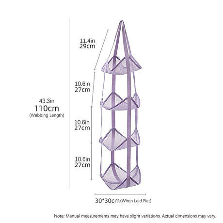 4-Tier Hanging Mesh Ball Storage Organizer, Basketball Storage for Sports Balls & Helmets, Space-Saving Hanging Ball Holder (purple)