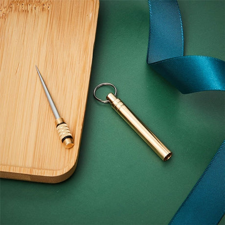 2pc Portable Stainless Steel Toothpick, Reusable Pocket Toothpick with Key Chain Dental Picks for Outdoor Camping, Golden